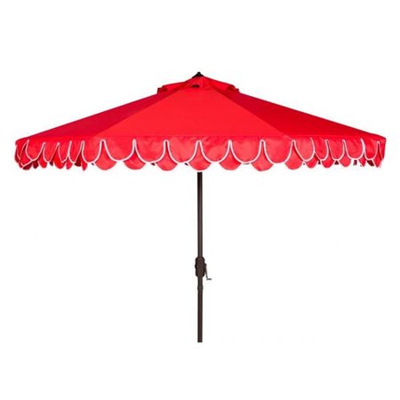 SAFAVIEH 9 ft. Elegant Valance Auto Tilt Umbrella, Red and White PAT8006D